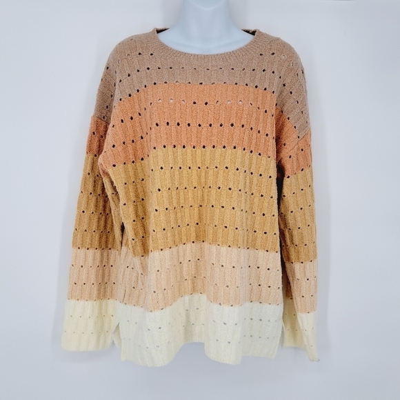 Andree by Unit Colorblock Stripe Eyelet Sweater Size Med NEW - Picture 1 of 9